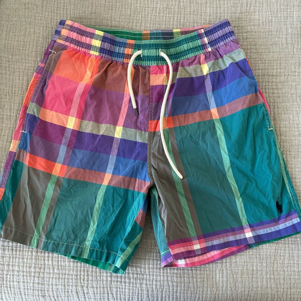 Polo Ralph Lauren Men's Color-block Plaid Swim Trunks Small